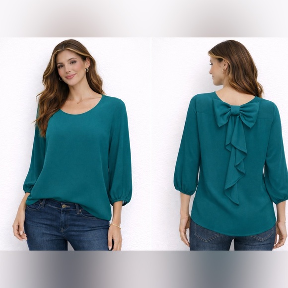 The Limited Tops - The Limited Blue Relaxed 3/4 Sleeve Blouse